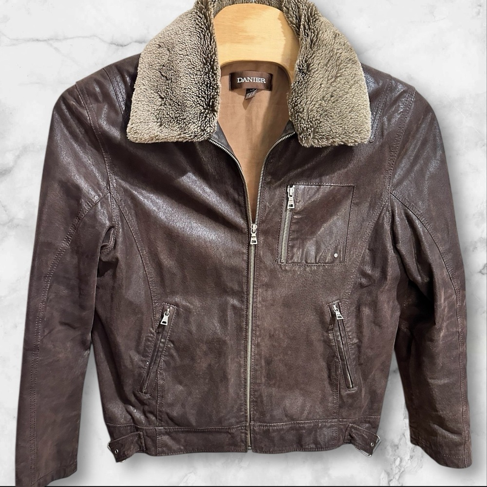 DANIER Genuine Leather Bomber Moto Biker Jacket Size Large